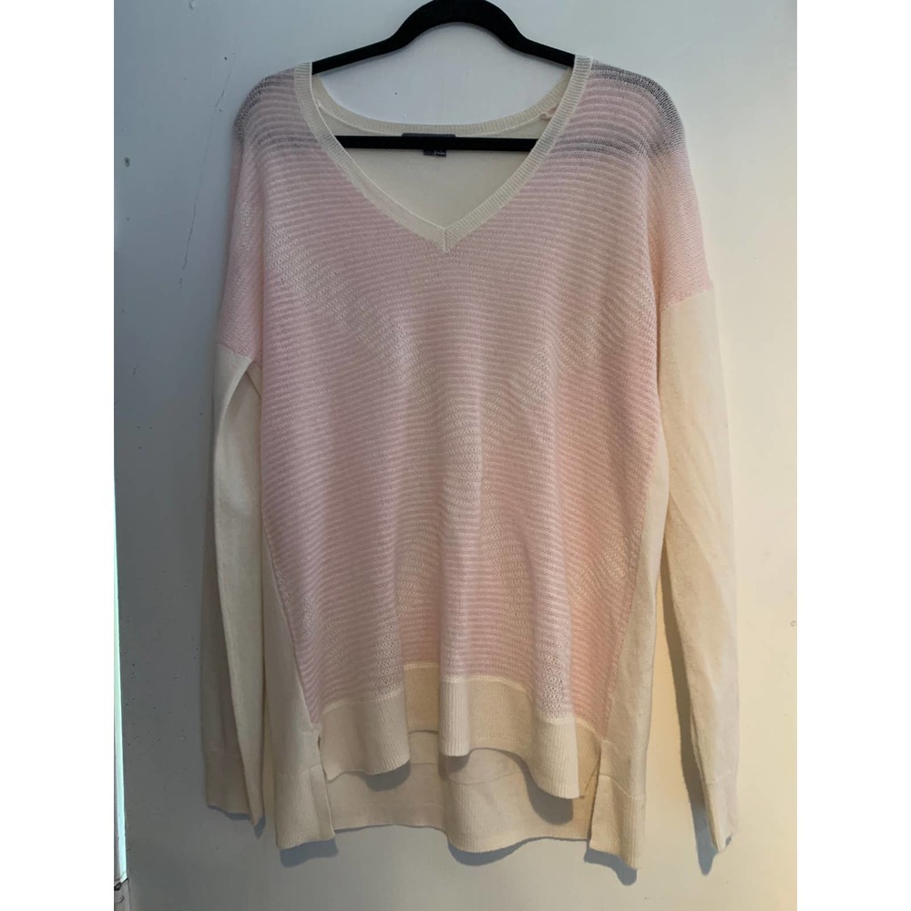 Vince Pink Cream Stripe Sweater Cashmere Large